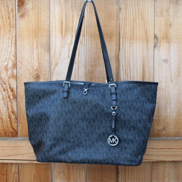 Michael Kors Handbags - Michael Kors Large Jet Set Black Gray Shoulder Tote Bag 11" x 19"